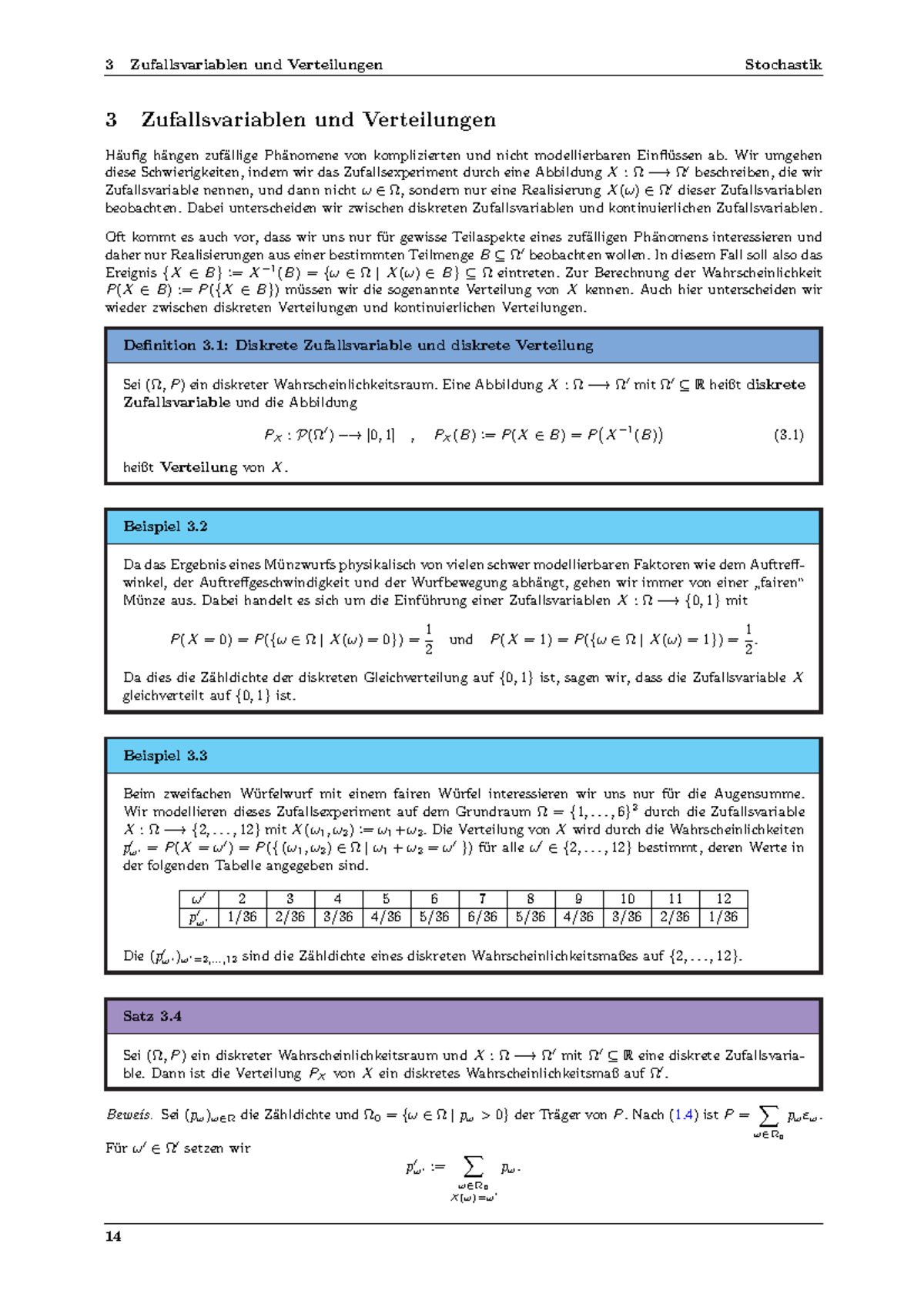 Stochastik Kapitel 3 - 3 Zufallsvariablen Und Verteilungen Stochastik 3 ...