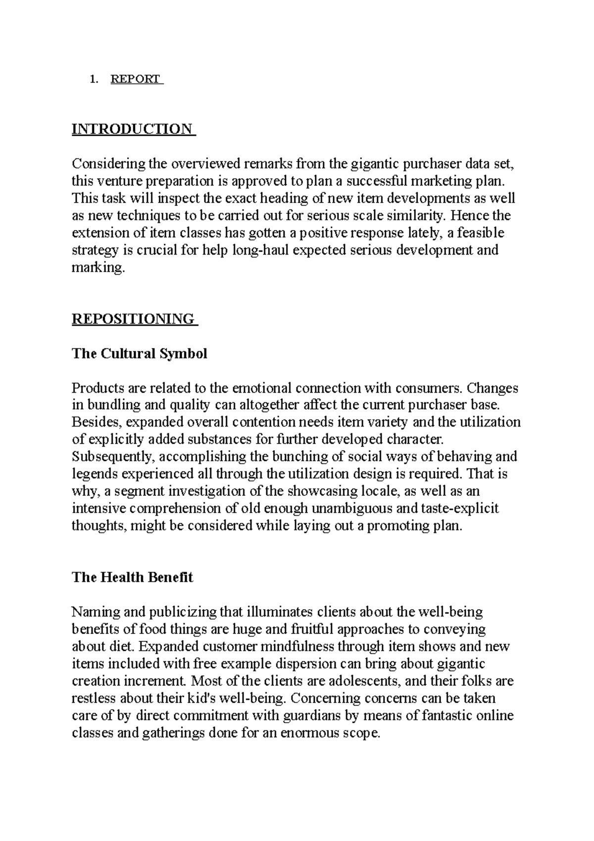 Advertising with advertisement - REPORT INTRODUCTION Considering the ...