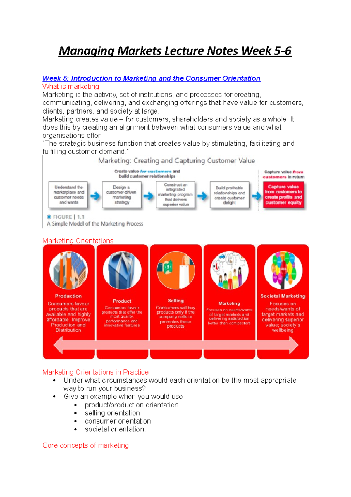 Managing Markets Lecture Notes Week 5-6 - Marketing Creates Value – For ...