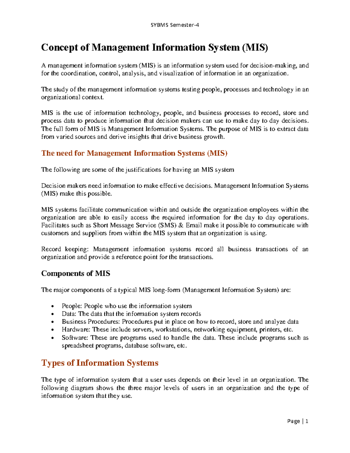 Unit 1 SY BMS Sem IV IT in business management notes Concept of