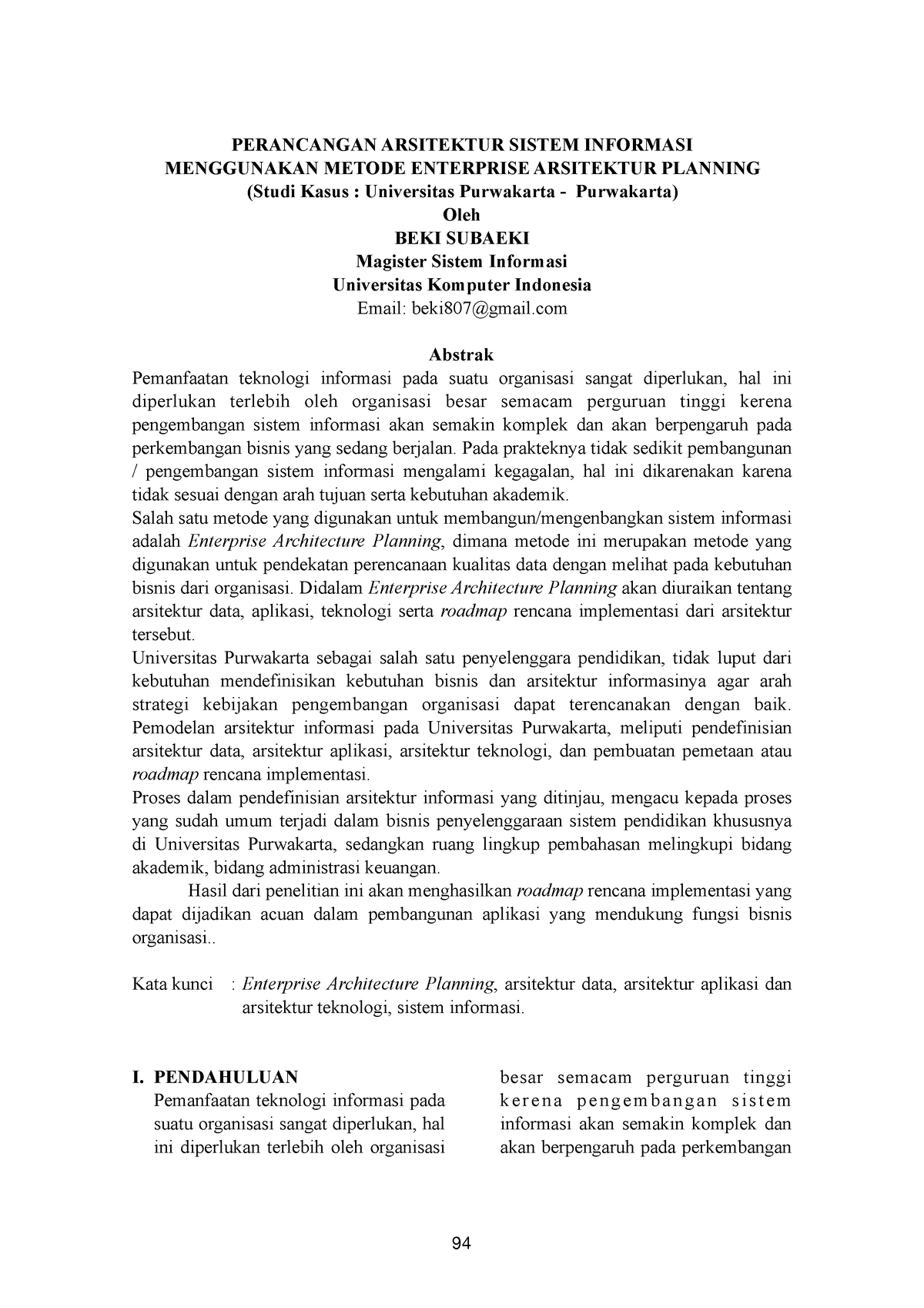 Perancangan Arsitektur Sistem Informasi Menggunakan Metode Enterprise Arsitektur Planning 5117