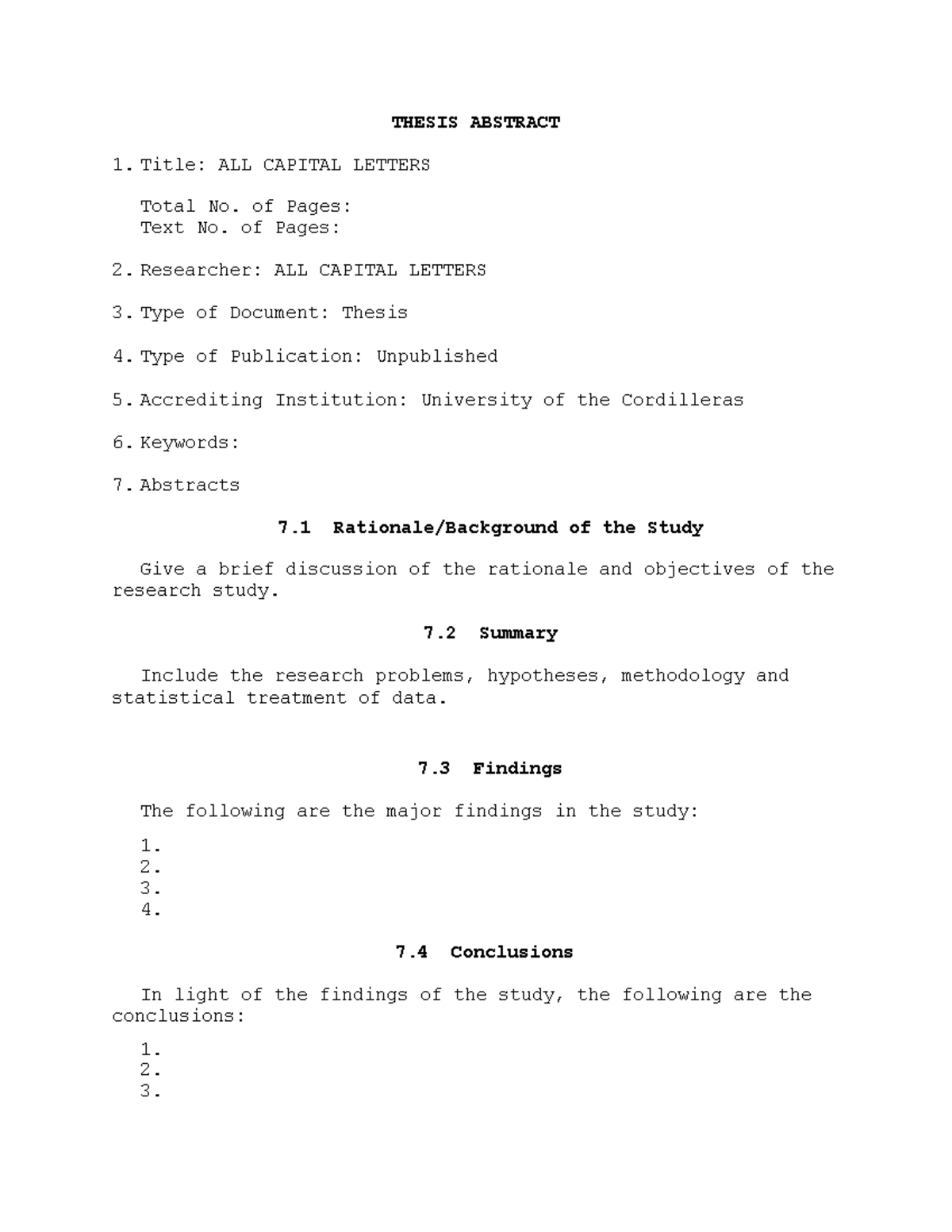 title thesis capital letters