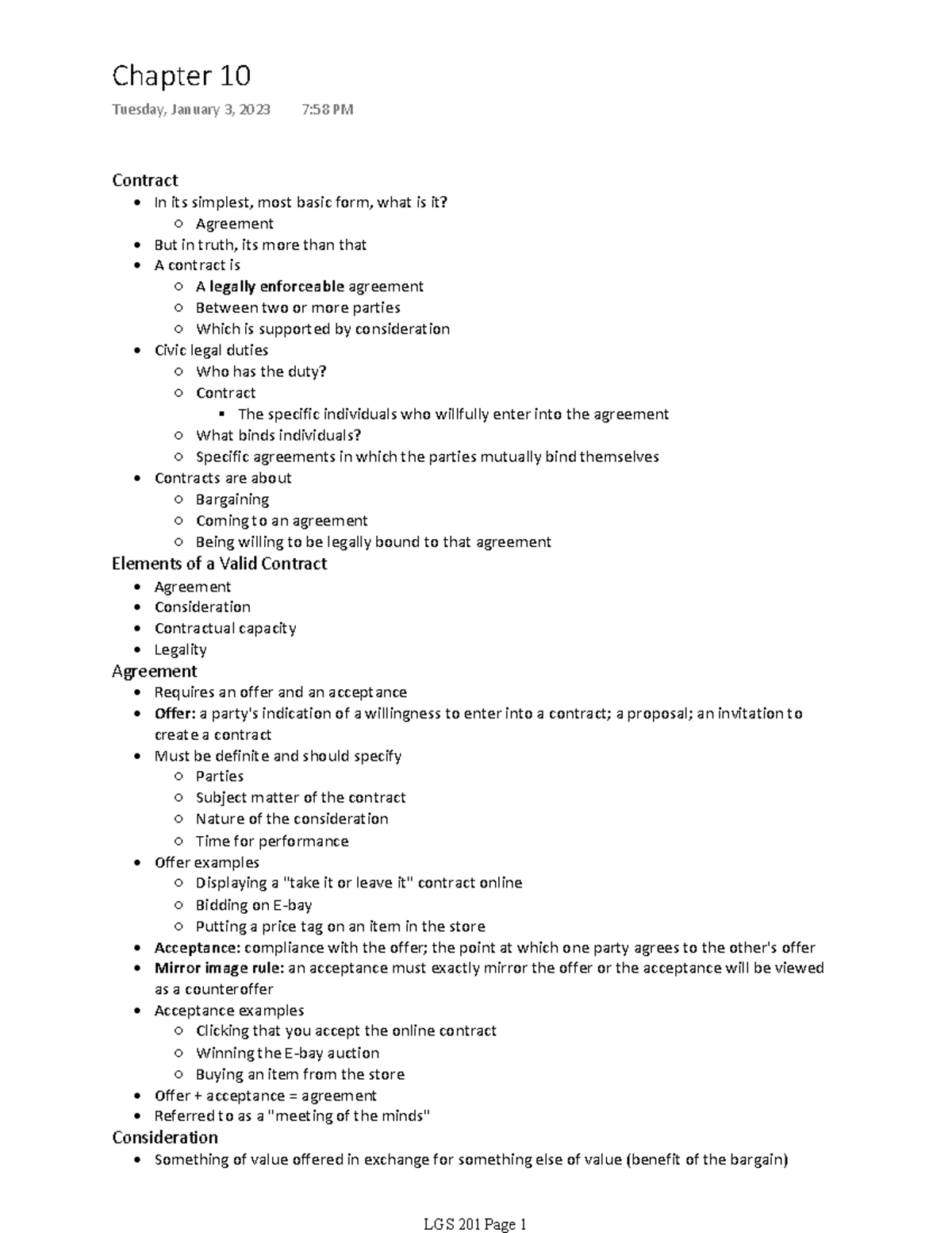 Lgs 201 Chapter 10 B - Freitag - Contract In its simplest, most basic ...