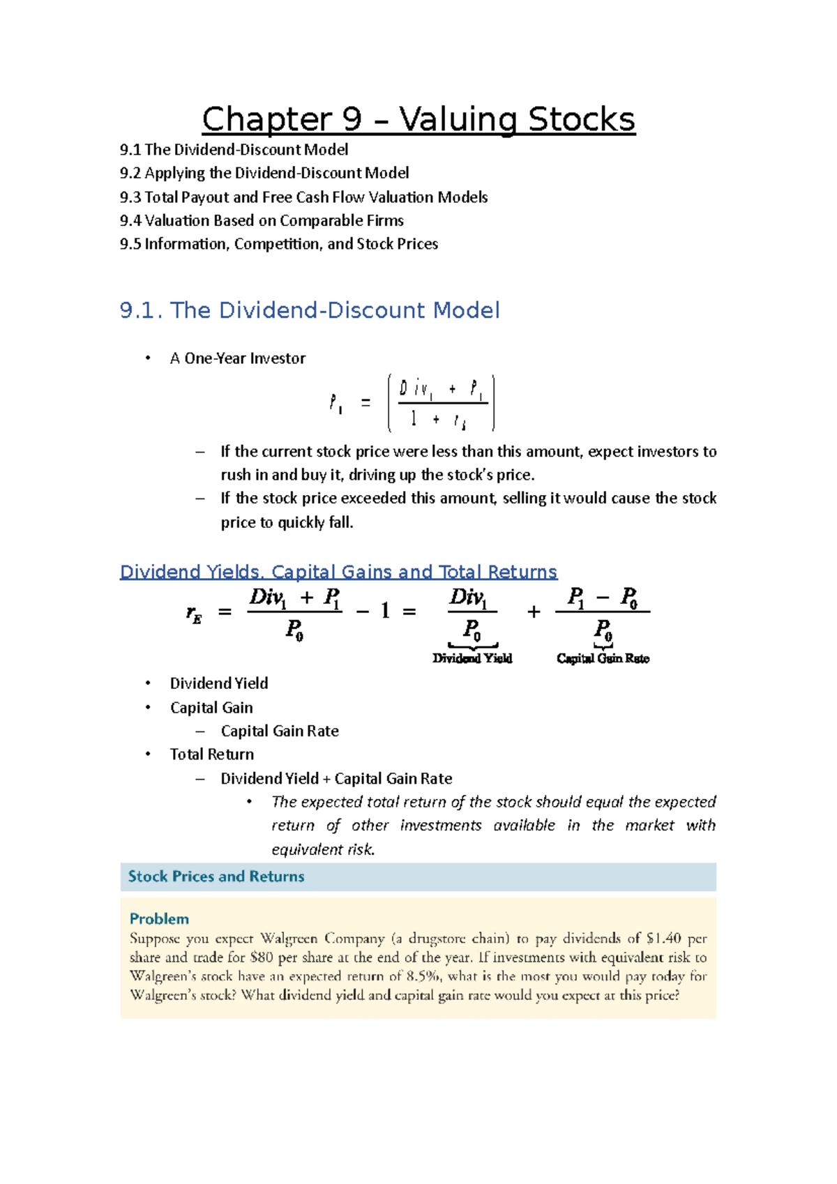 Chapter 9 - PPT en PDF - Chapter 9 – Valuing Stocks 9 The Dividend ...
