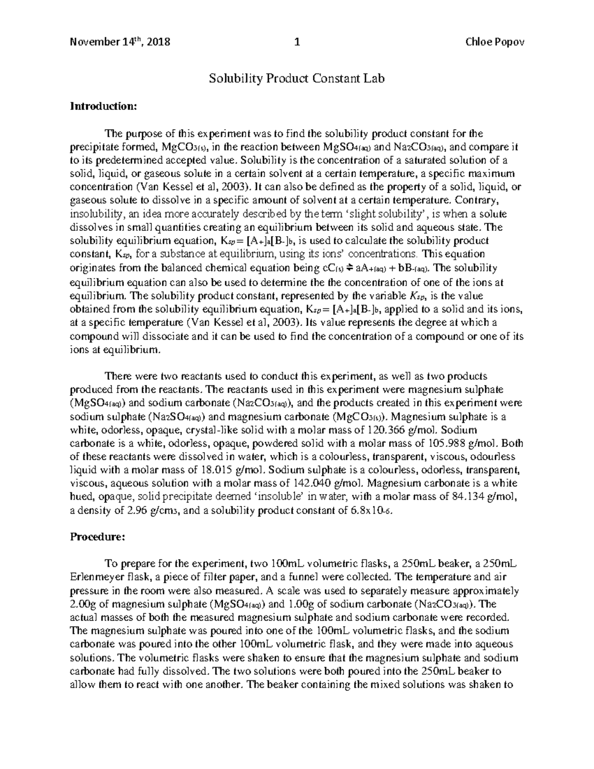 Solubility Product Constant Lab Report Warning TT undefined