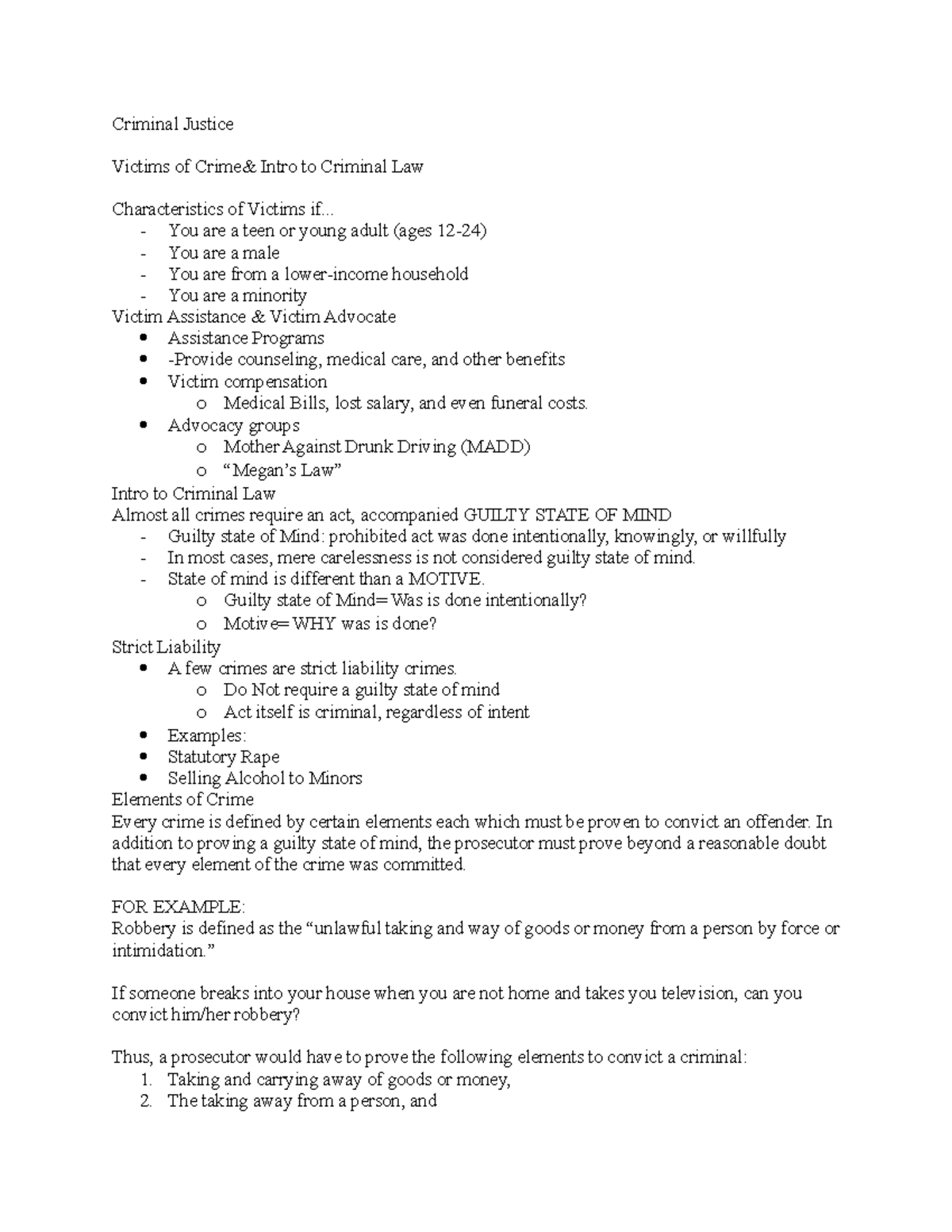 Victims of Crimes - Notes - Criminal Justice Victims of Crime& Intro to ...
