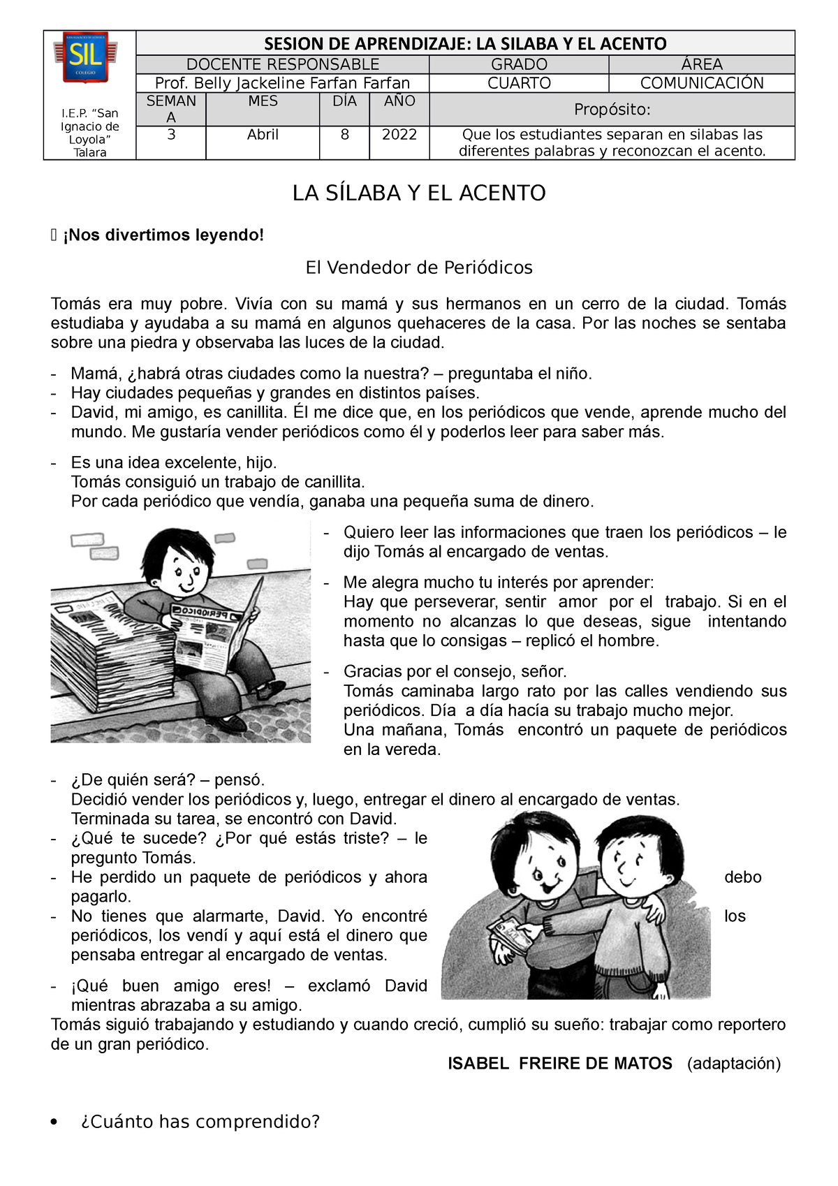 Ficha 6 LA Silaba Y EL Acento (1) - SESION DE APRENDIZAJE: LA SILABA Y ...