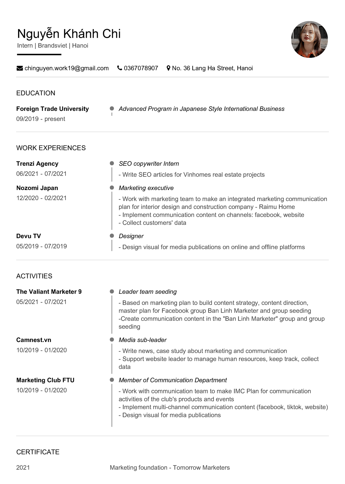 [Eng] Nguyễn Khánh Chi CV - Nguyßn Khánh Chi Intern | Brandsviet ...