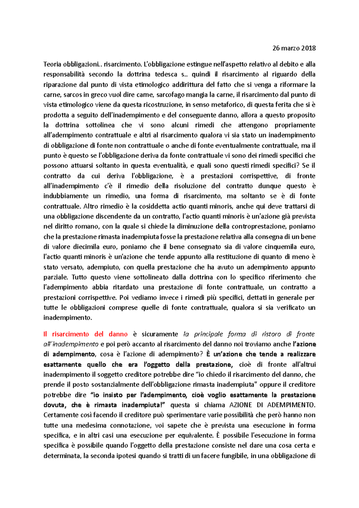 26 Marzo 2018 Danno Biologico - 26 Marzo 2018 Teoria Obbligazioni ...