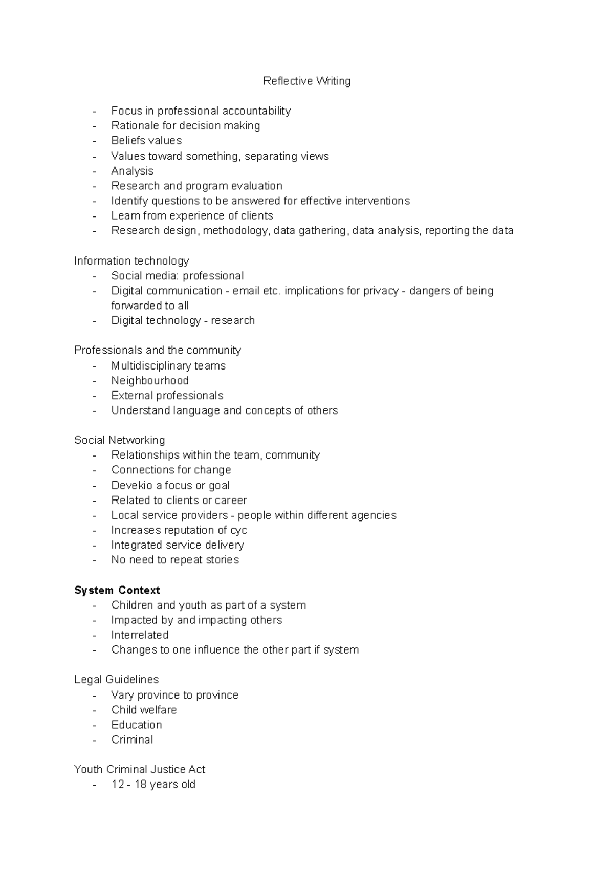 December 11th, 2017 - class - Reflective Writing Focus in professional ...