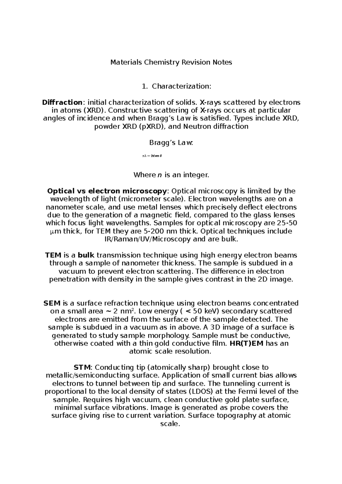 Materials Chemistry Revision Notes Materials Chemistry Revision Notes