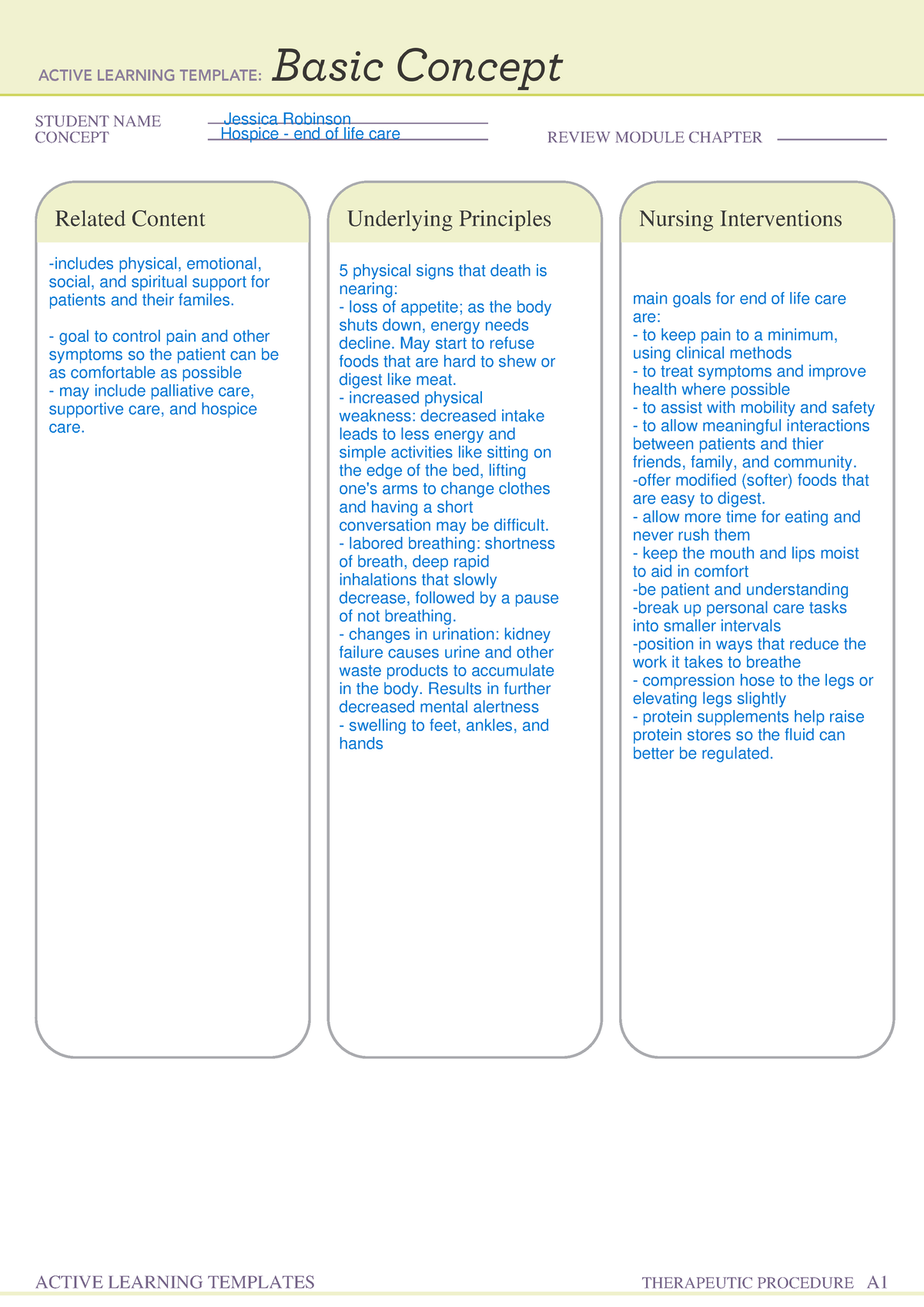 Basic Concept Hospice - end of life care - NURS 101 - STUDENT NAME ...