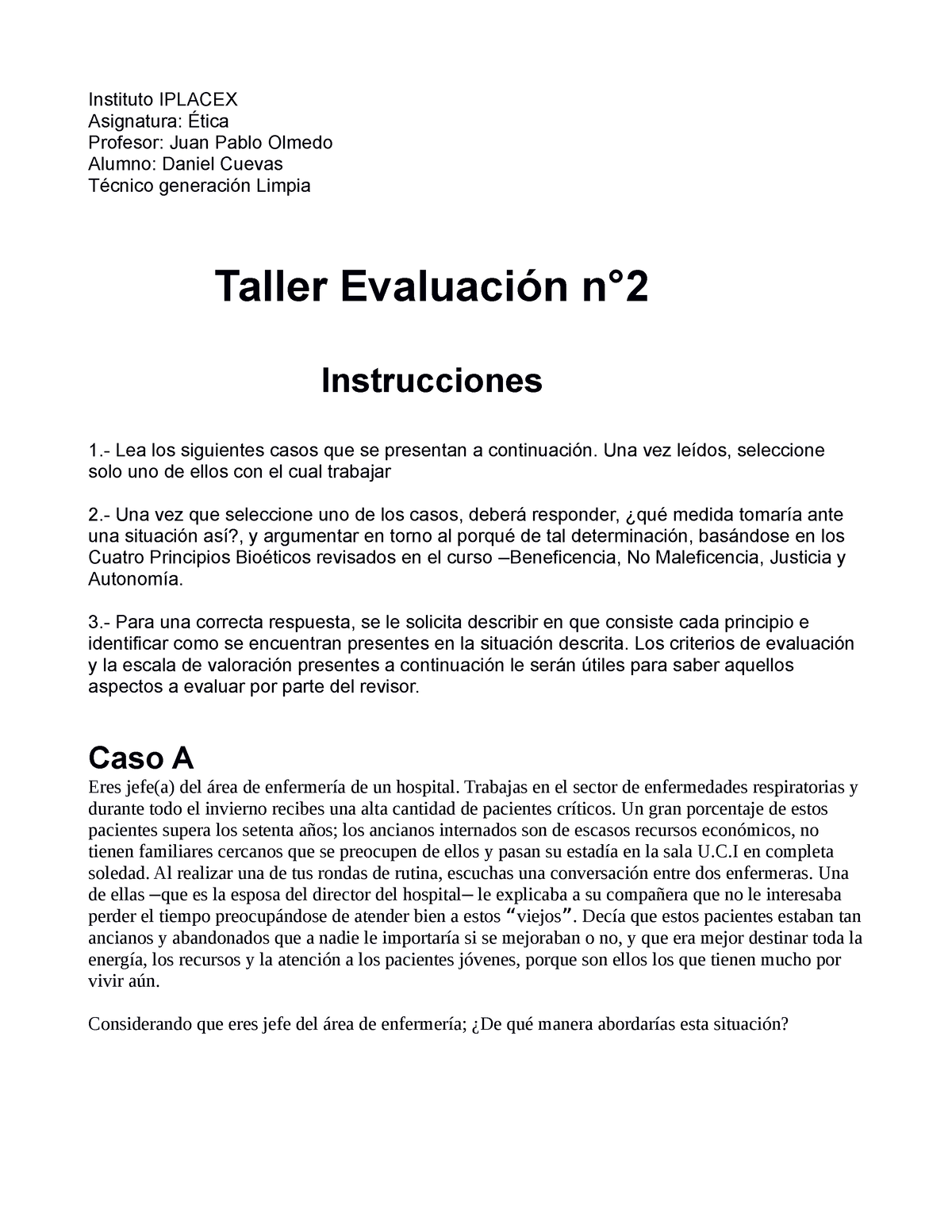 Taller Etica Evaluacion N Daniel Cuevas Tecnico Generacion Limpia Instituto