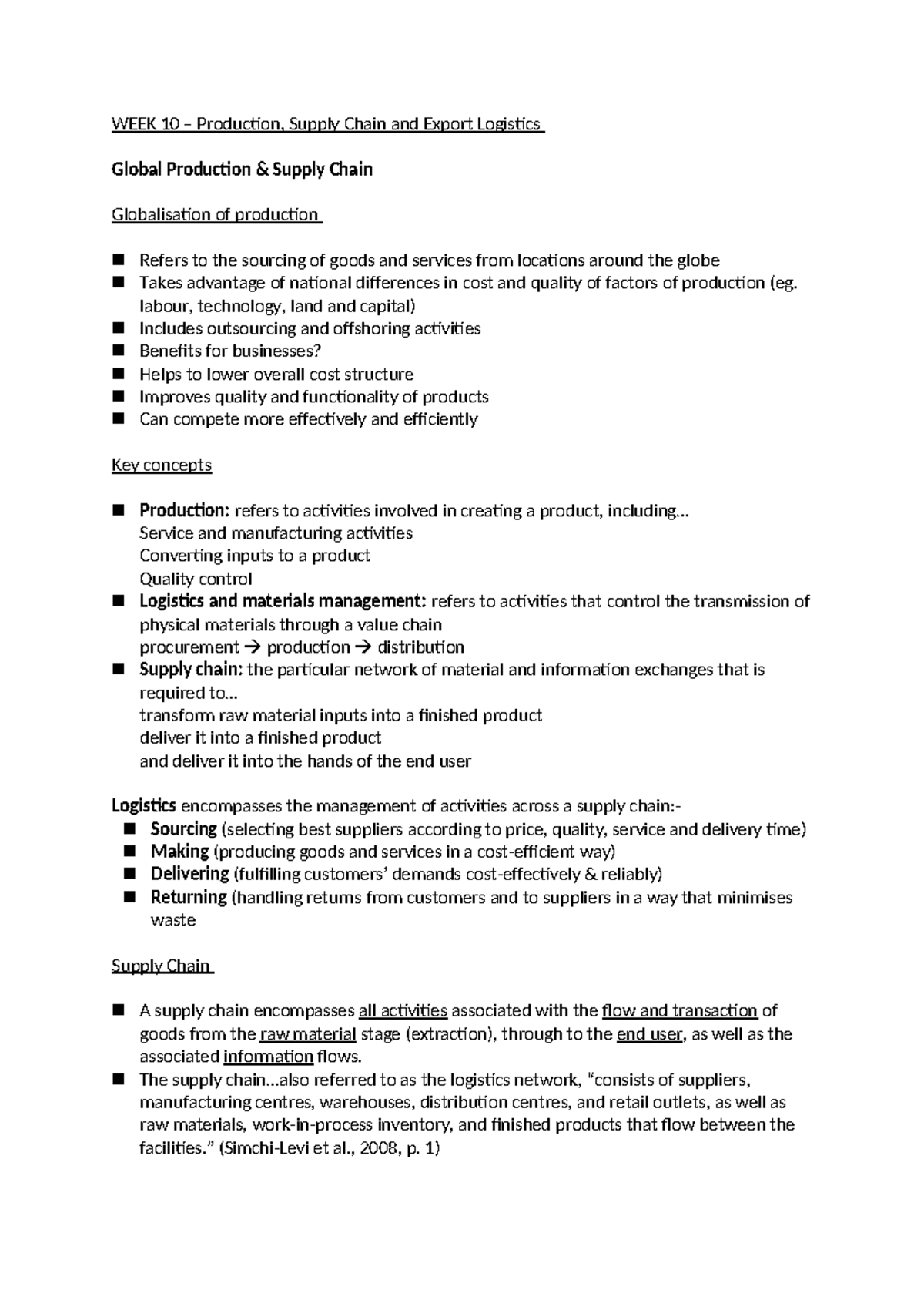 WEEK 10 - Week 10 notes from important lecture - WEEK 10 – Production ...