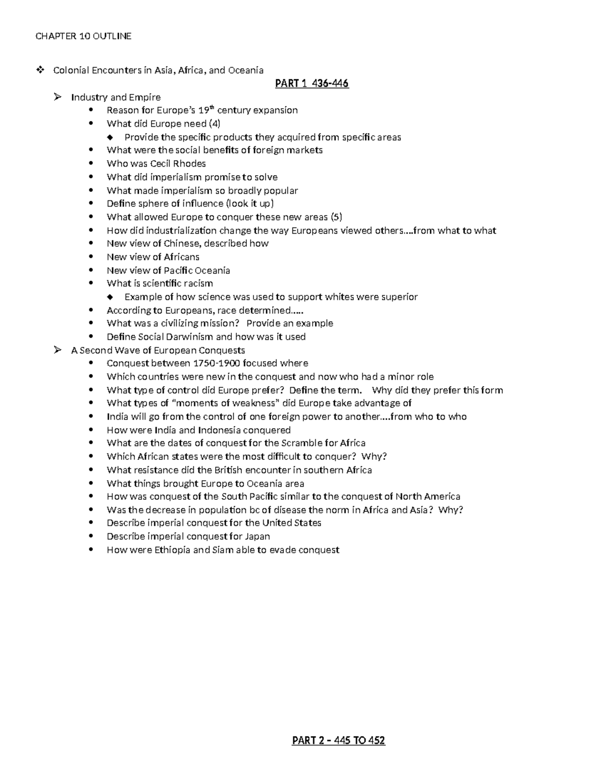 Chapter+10+Outline - histroy - CHAPTER 10 OUTLINE Colonial Encounters ...