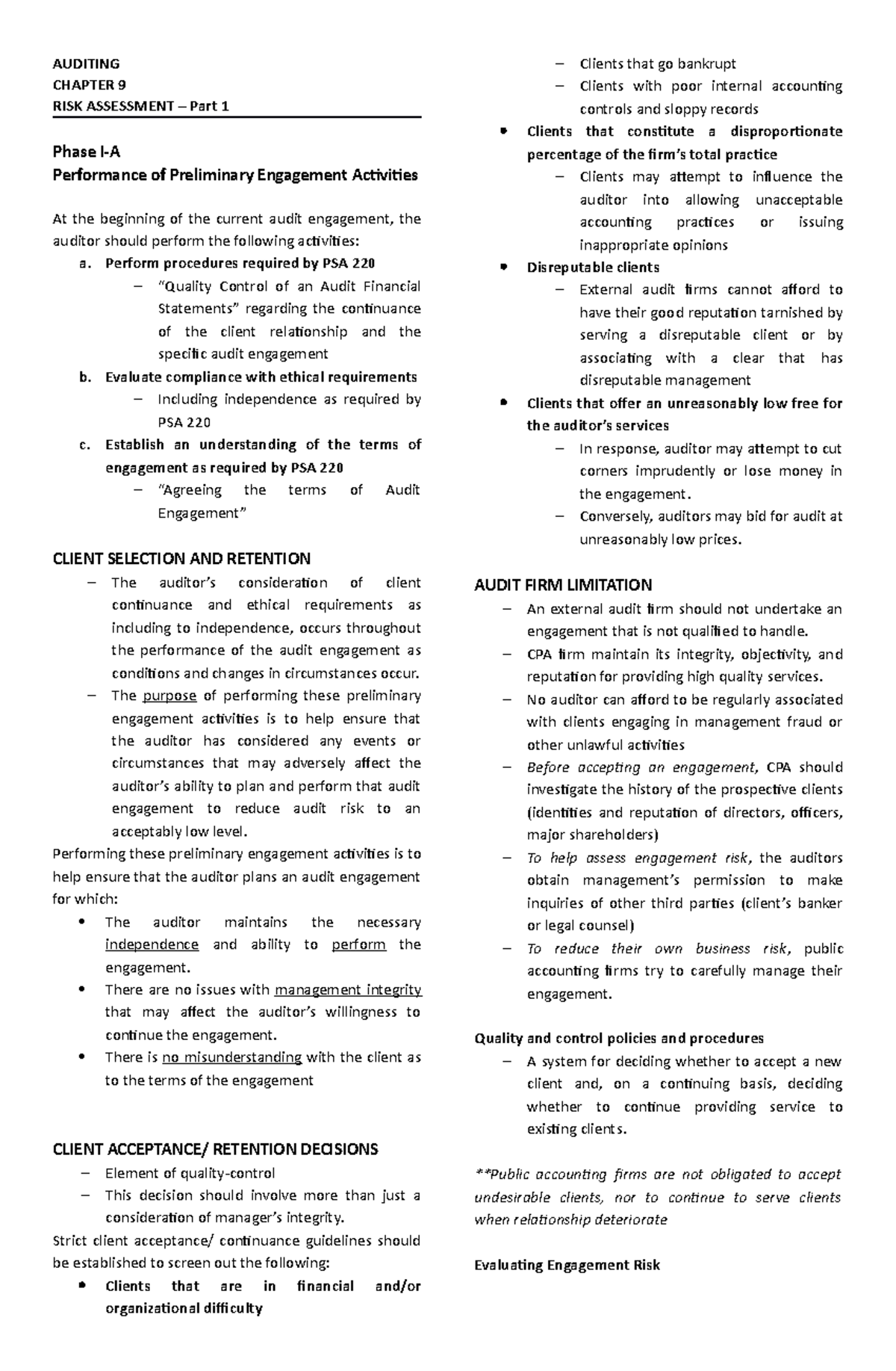 Auditing Chap 9 BOOK - exam - AUDITING CHAPTER 9 RISK ASSESSMENT – Part ...