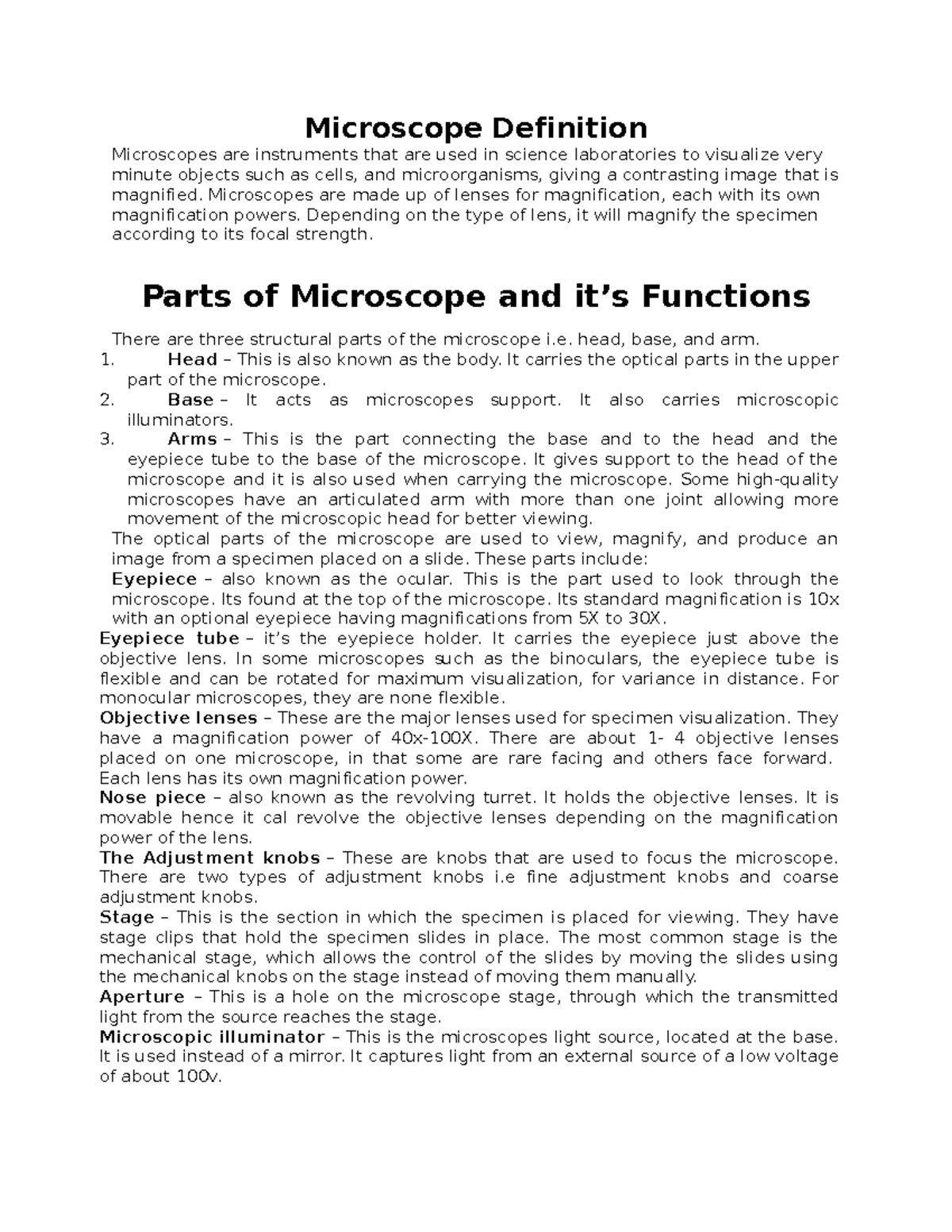 Microscope Definition Microscope Definition Microscopes are