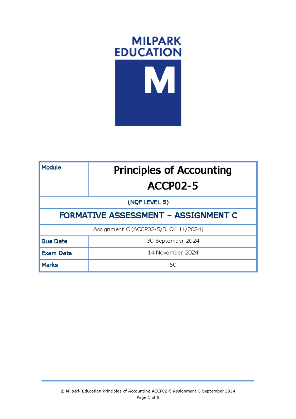 Z Assignment C ACCP02-5 DLO4 10 2024 BC - © Milpark Education ...