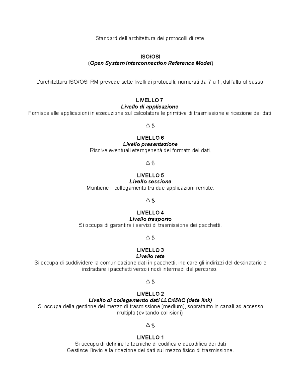 Standard dell’architettura dei protocolli di rete - ISO/OSI (Open ...