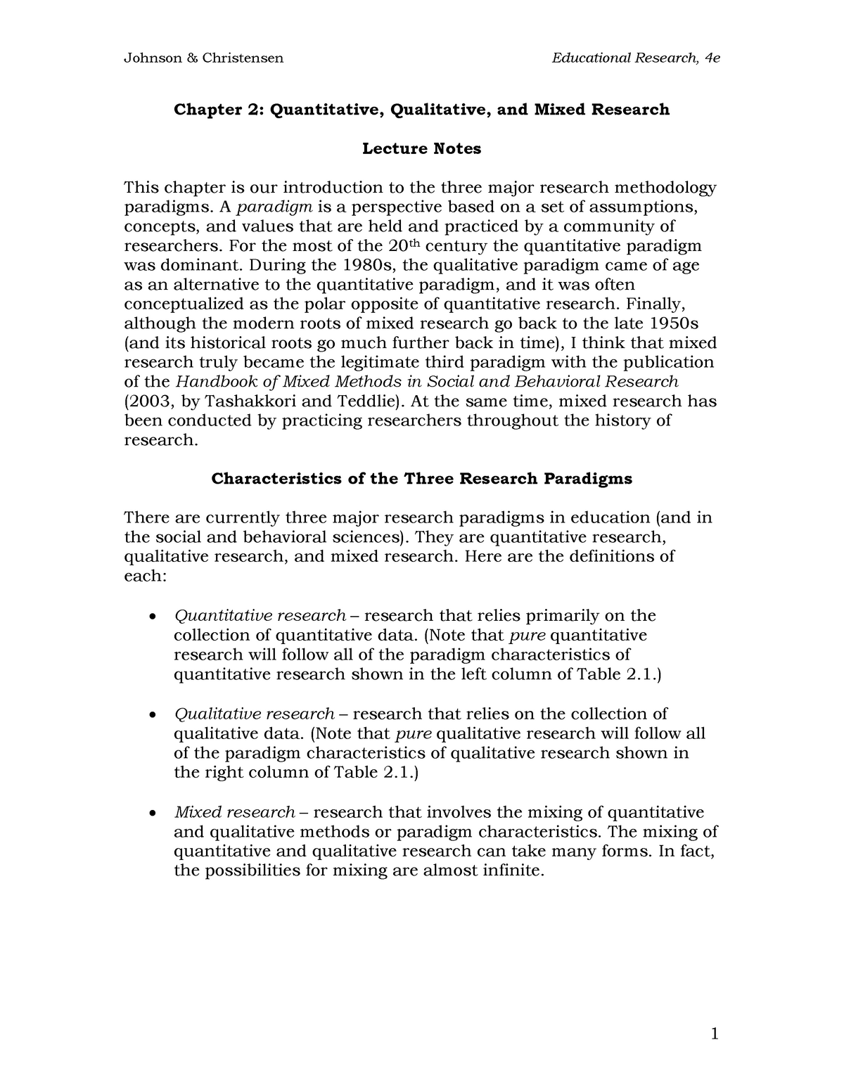 Lecture Notes 3 Mixed Methods 2021 - Chapter 2: Quantitative ...