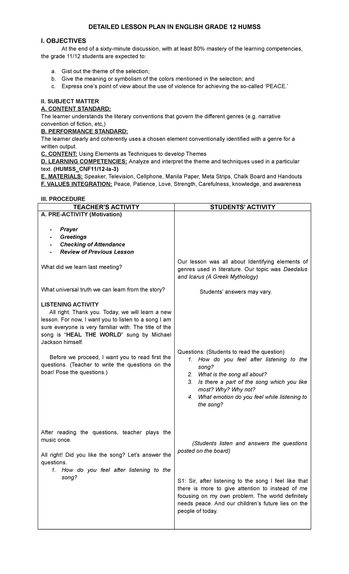 Detailed Lesson PLAN IN English Grade 12 - DETAILED LESSON PLAN IN ...