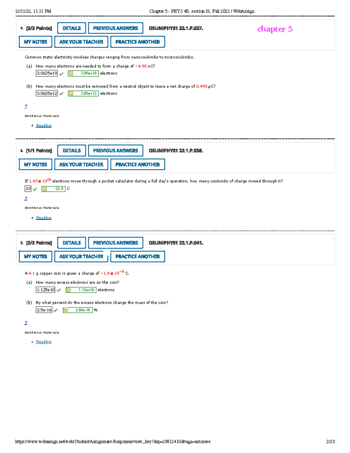 PHYS 4B HW Fall 2022 Web Assign - Common static electricity involves ...