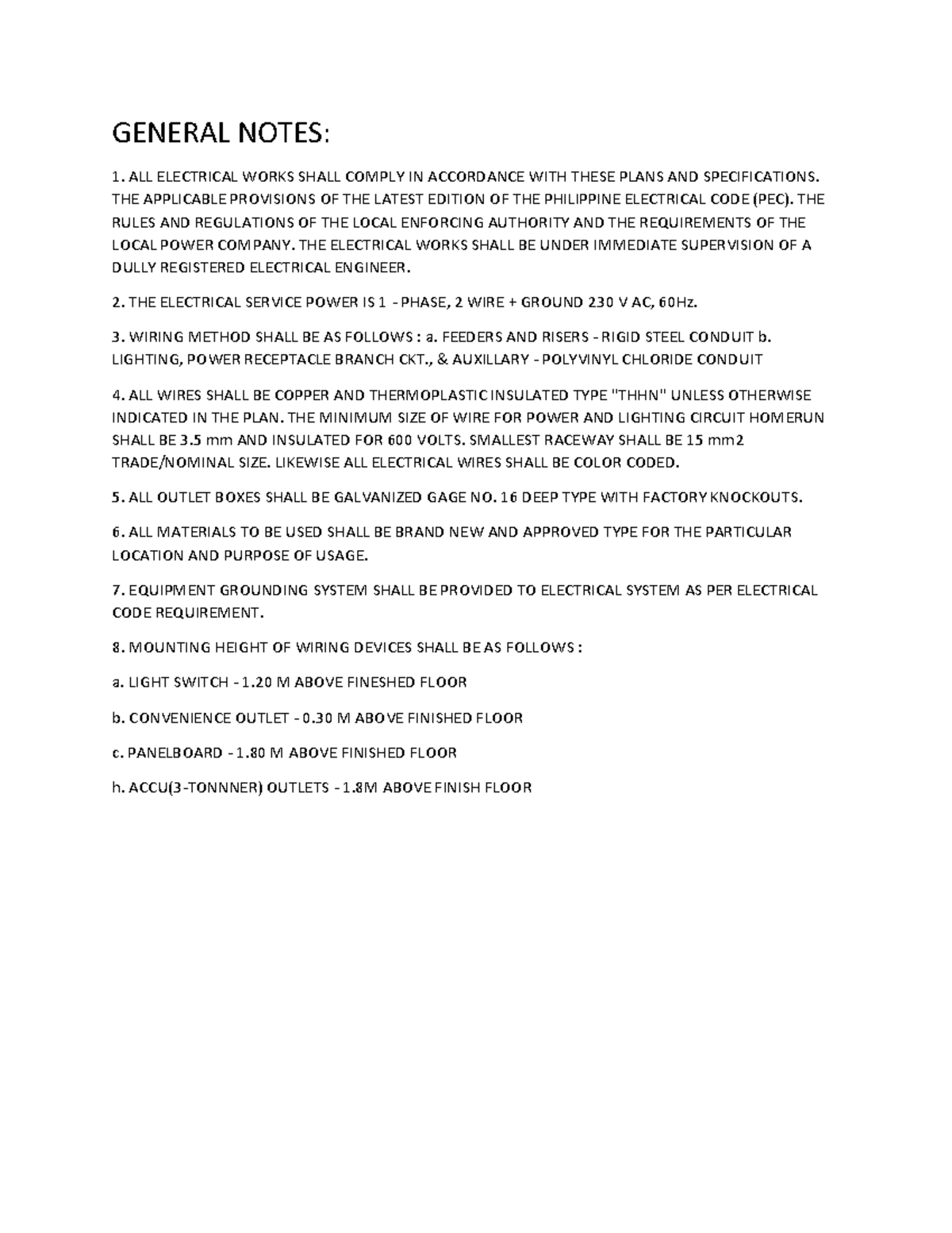 General NOTE1 lecture notes GENERAL NOTES 1. ALL ELECTRICAL WORKS