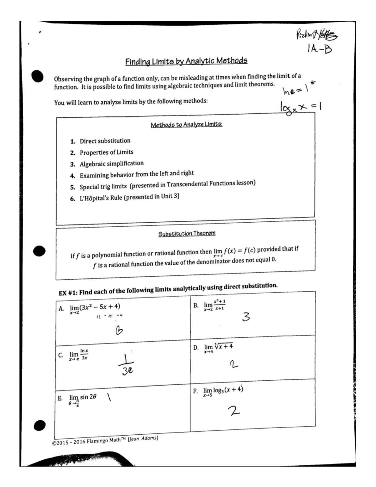 Finding Limits by Analytic Methods - MATH140 - UMD - Studocu