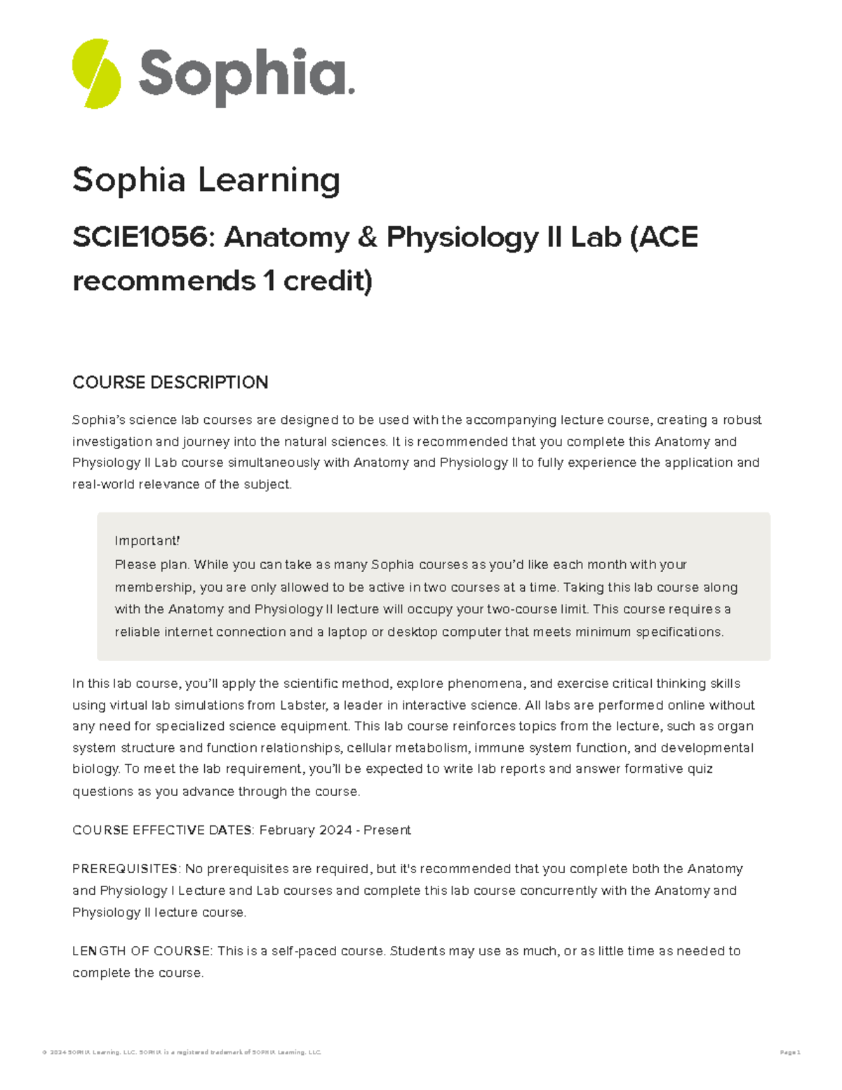 Sophia anatomy and physiology ii lab syllabus - Sophia Learning ...