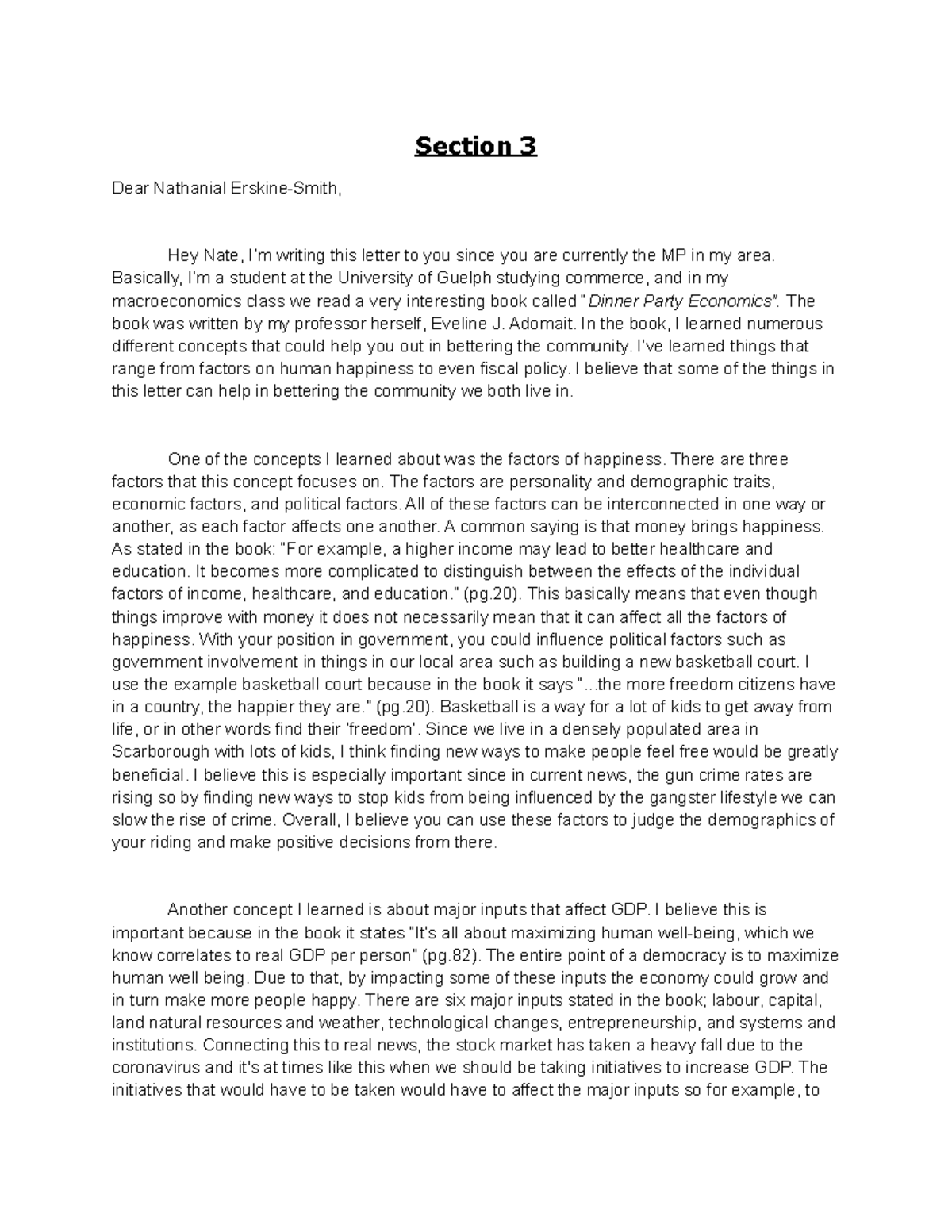 ECON Letter - Assignment - Section 3 Dear Nathanial Erskine-Smith, Hey ...