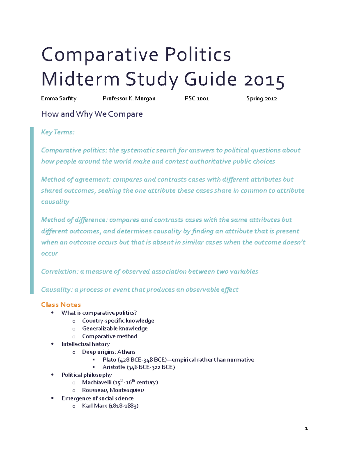 Comparative Politics Midterm Study Guide 2015 - Morgan PSC 1001 Spring ...