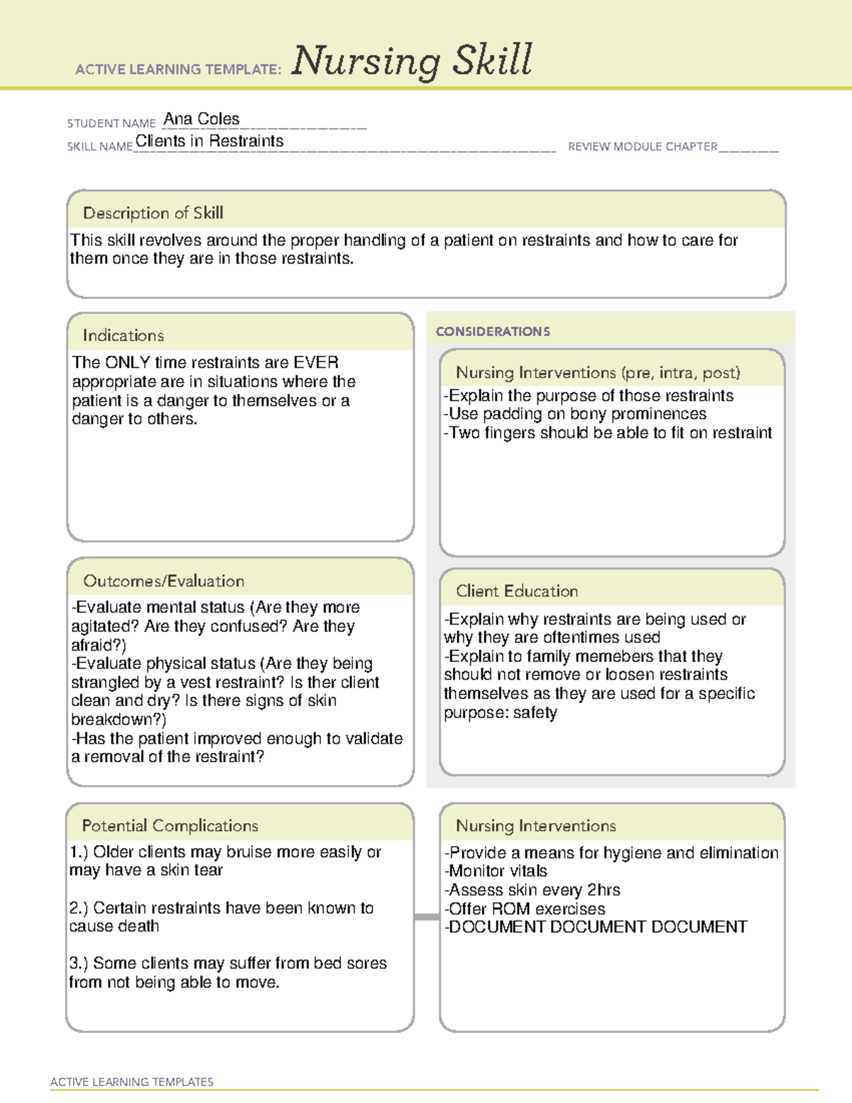 Nursing Skill Restraints ACTIVE LEARNING TEMPLATES Nursing Skill