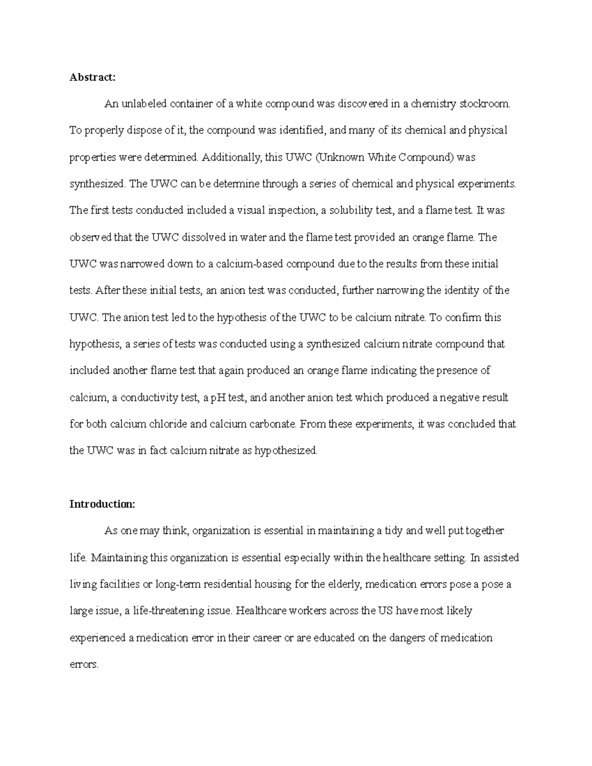 Abstract Intro UWC - Abstract: An unlabeled container of a white ...