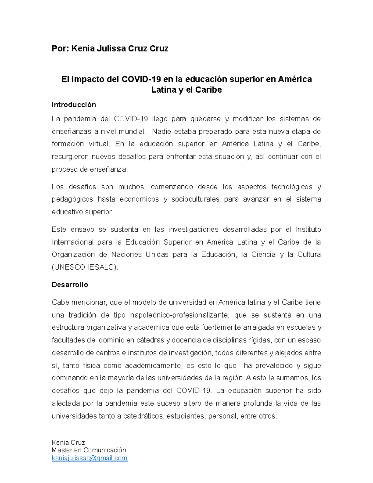 Ensayo El impacto del Covid-19 en la educación superior en América ...