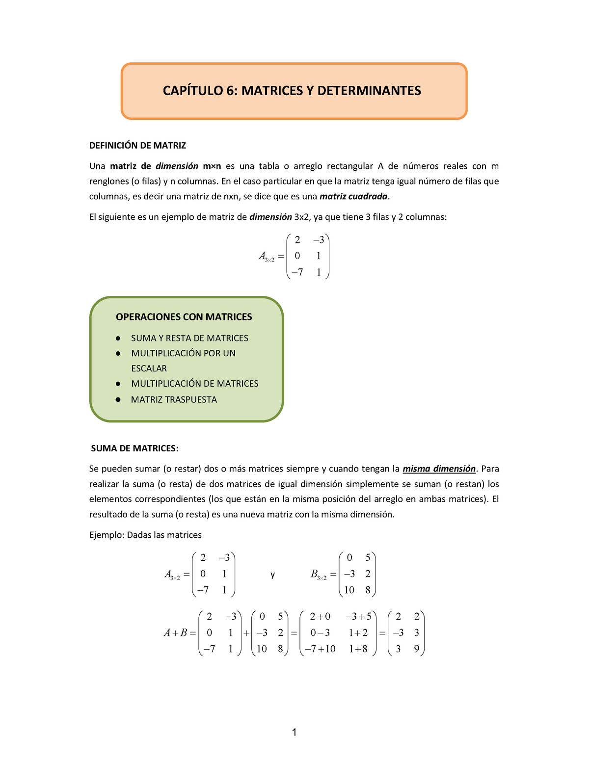 Cap 6 Matrices Y Determinantes DefiniciÓn De Matriz Una Matriz De