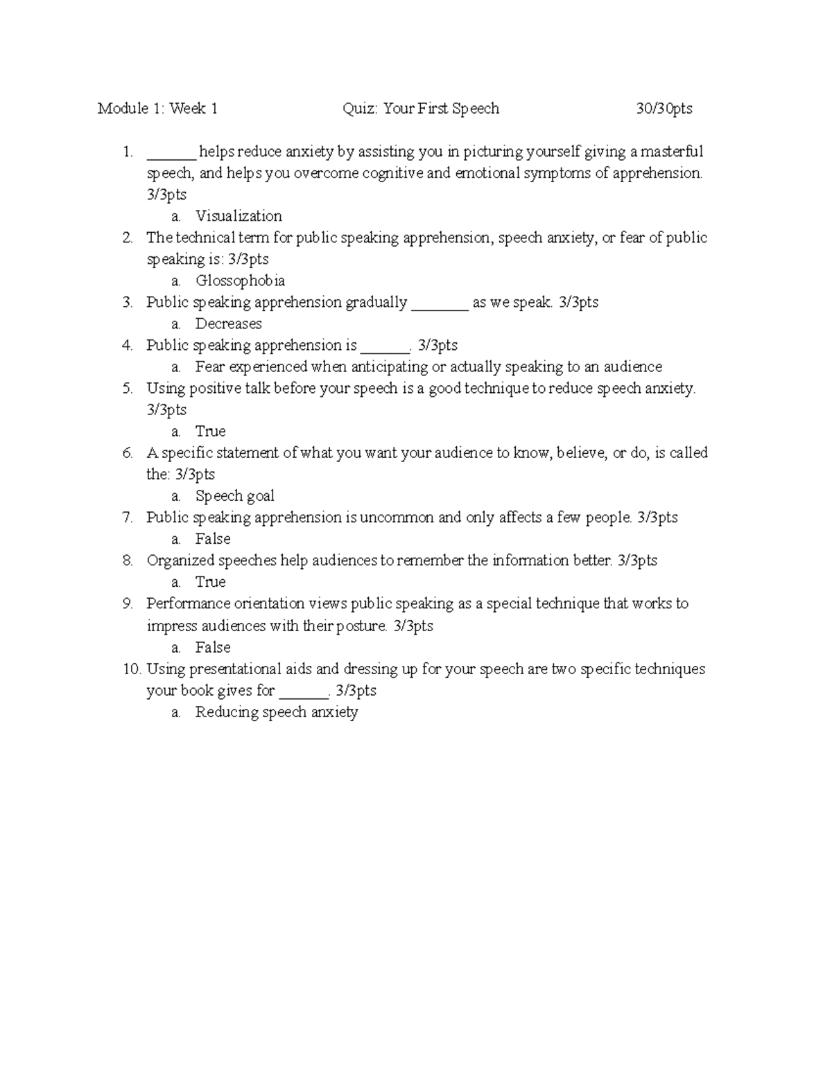 public speaking making a speech quiz answers