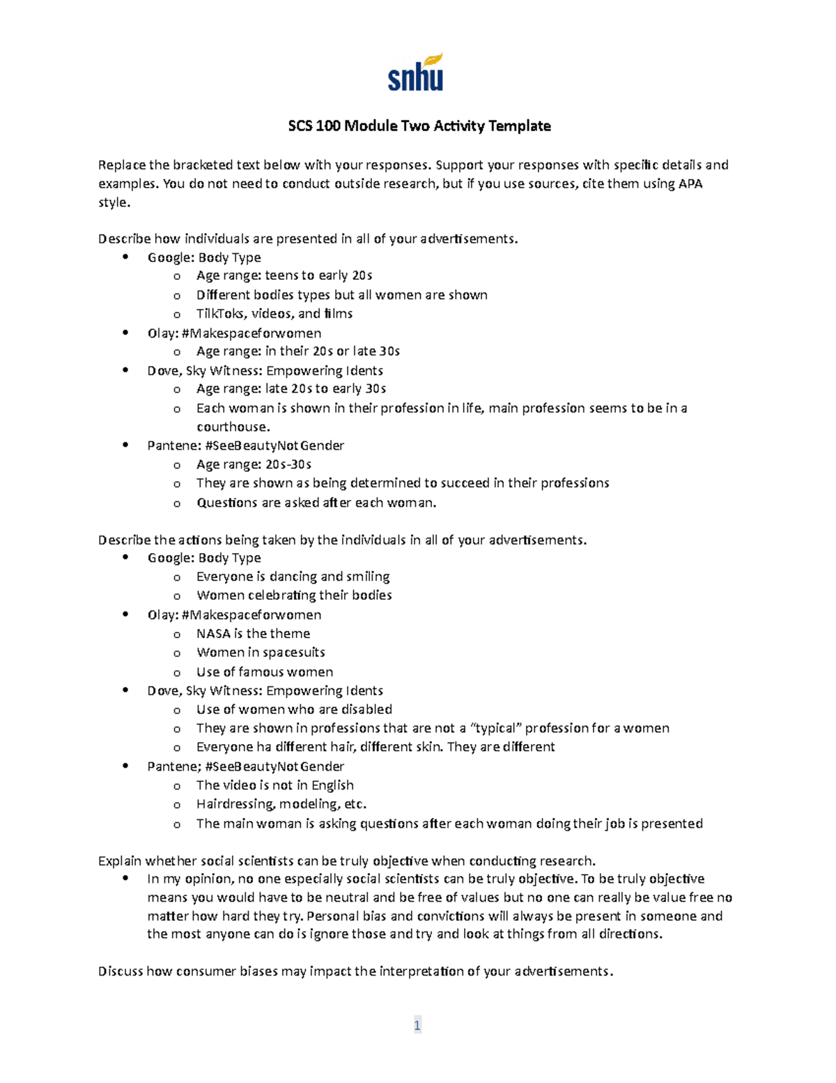 SCS100 Module 2 - SCS 100 Module Two Activity Template Replace The ...