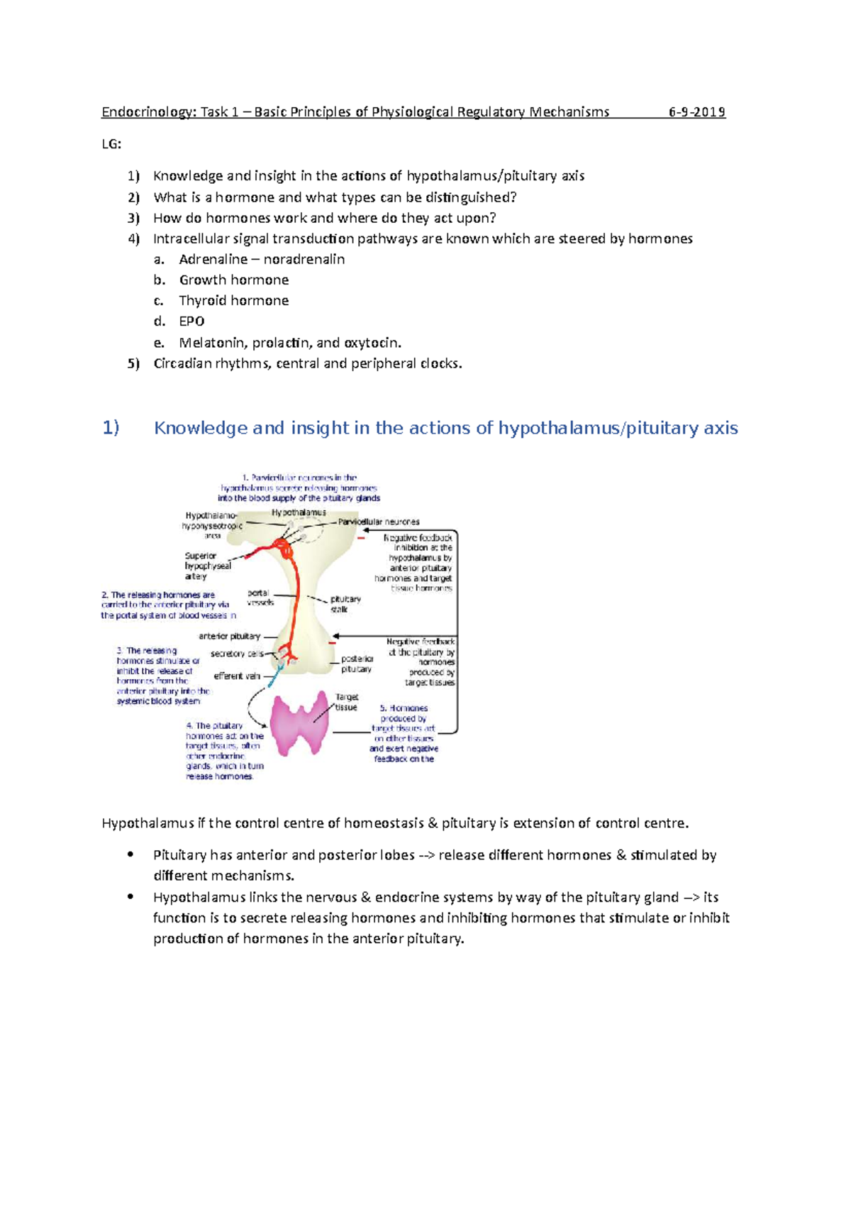 Endocrinology Task 1 Basic principles physiological regulatory ...