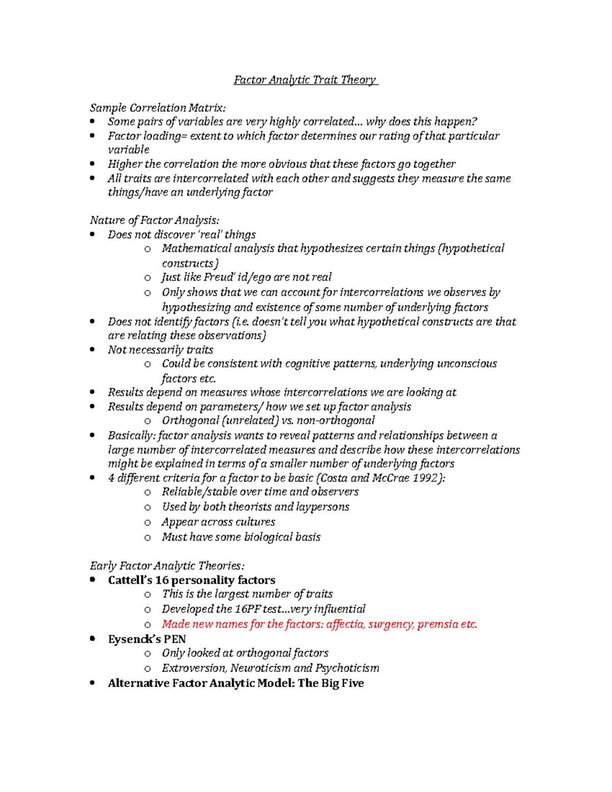 Lecture notes, lectures 7 - Factor Analytic Trait Theory - Factor ...