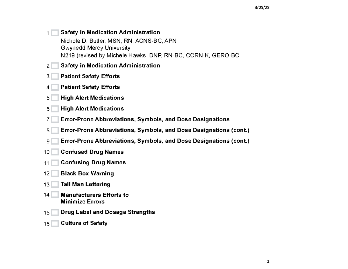 Safety in Medication Administration(1)-1 - 3/29/ 1 Safety in Medication ...