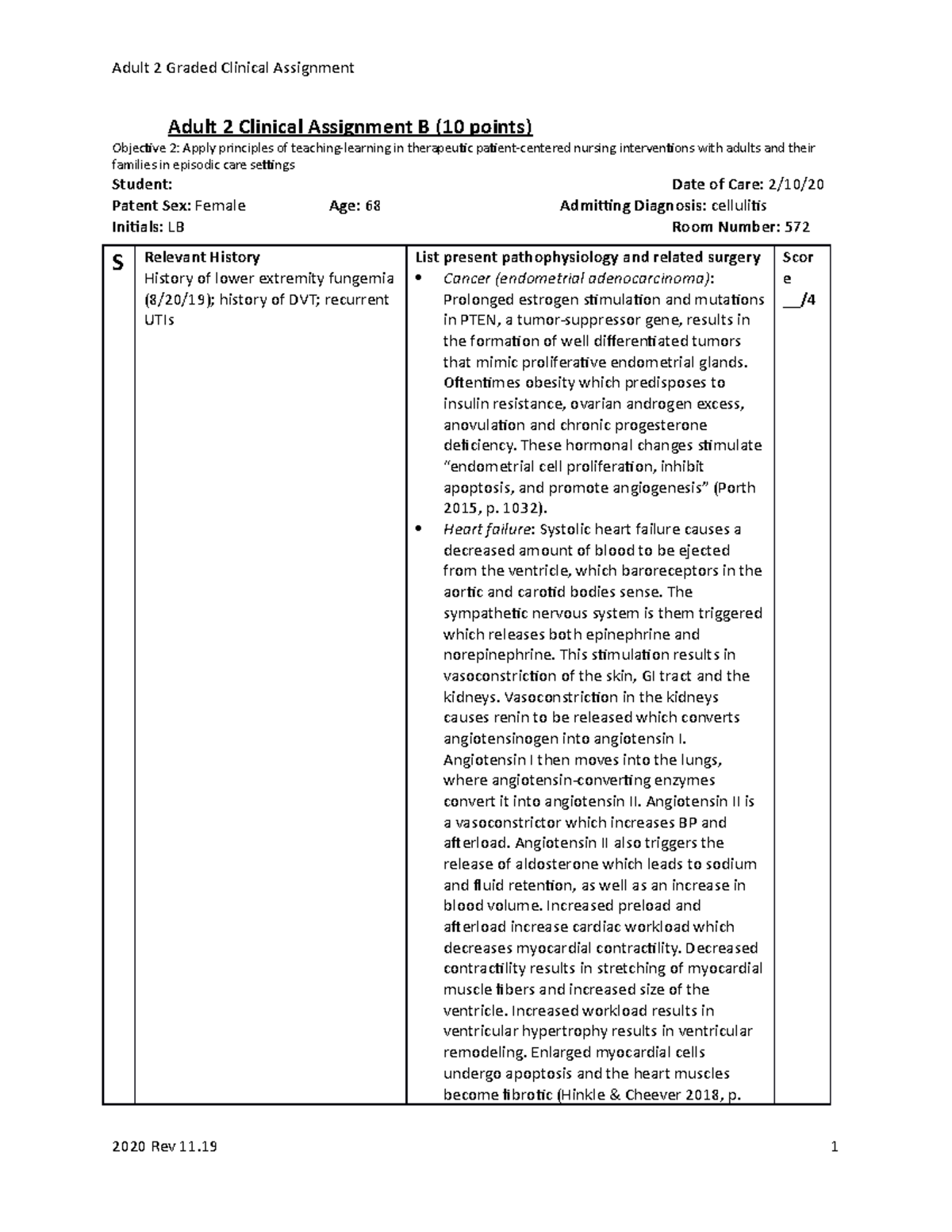 Assignment B - Student Work Example - Adult 2 Clinical Assignment B (10 ...