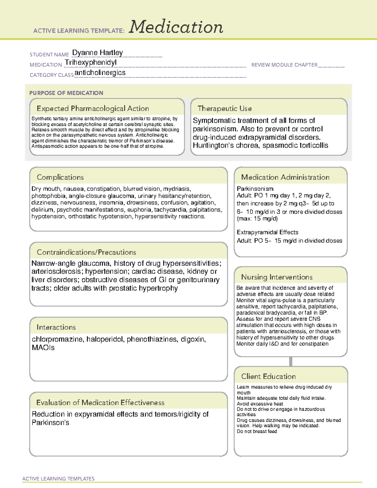 Trihexyphenidyl - ATI Active Learning Template - ACTIVE LEARNING ...