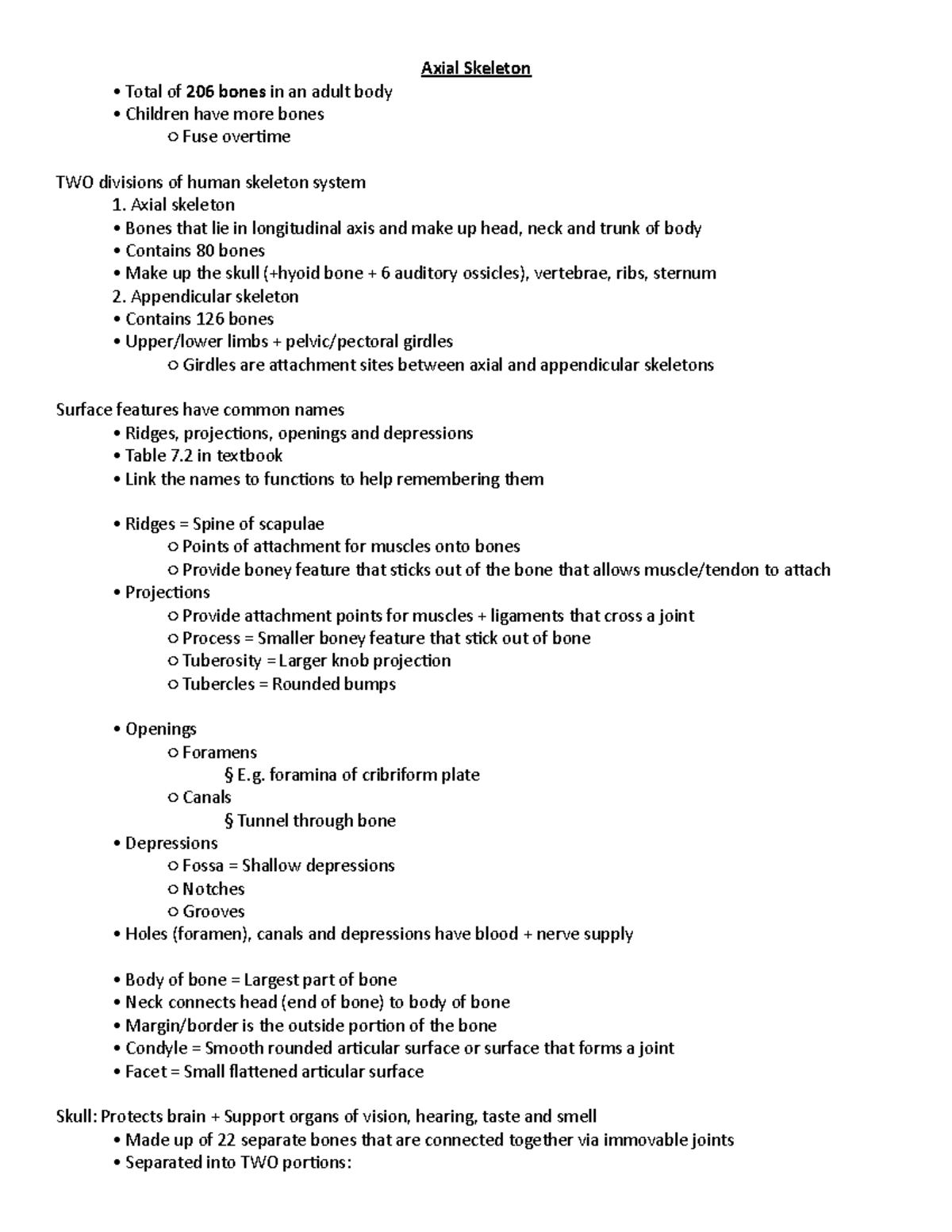 Axial Skeleton - Fall 2020 - Axial Skeleton Total of 206 bones in an ...