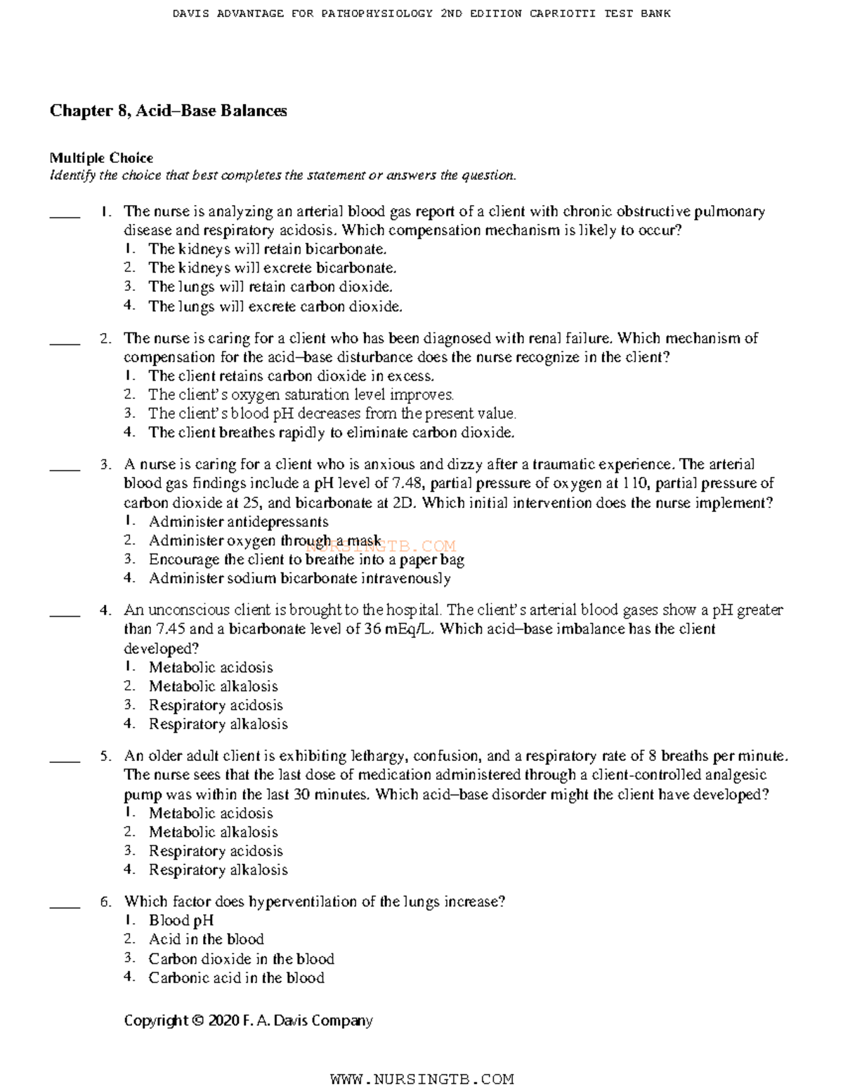 Ch08 - Pathophysiology - NURSINGTB. COM Copyright © 2020 F. A. Davis ...