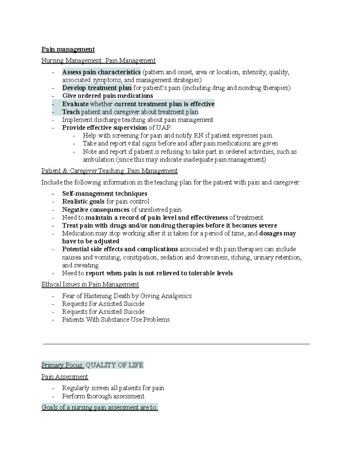 Pain management AH Exam 3 - NURS 4207 - Georgia Southern - Studocu