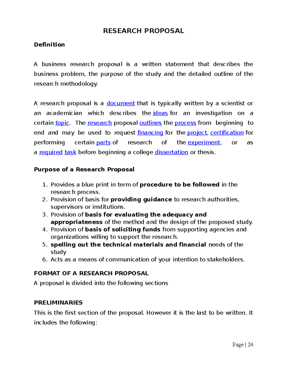 short definition research proposal