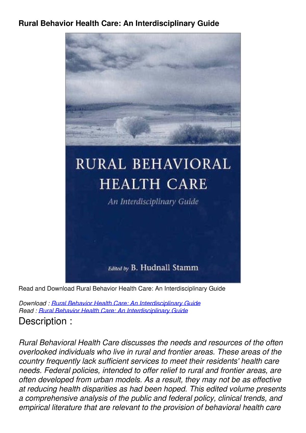 [READ DOWNLOAD] Rural Behavior Health Care: An Interdisciplinary Guide ...