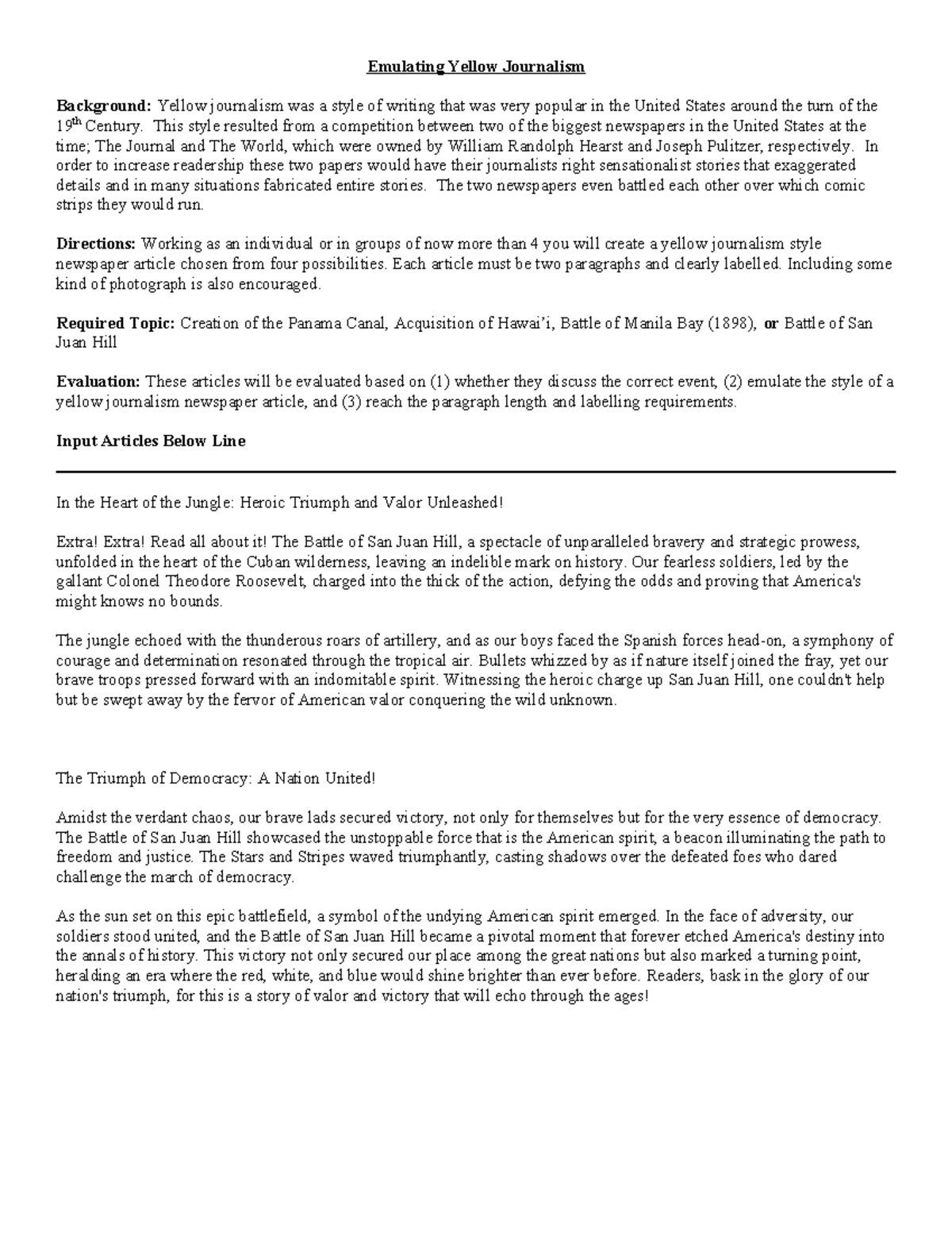 Emulating+Yellow+Journalism Emulating Yellow Journalism Background