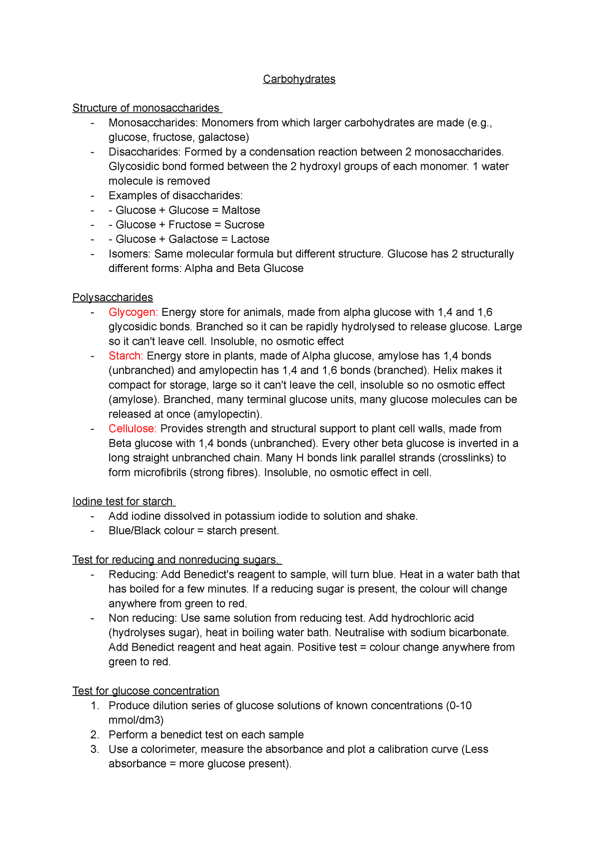 importance of carbohydrates a level biology essay