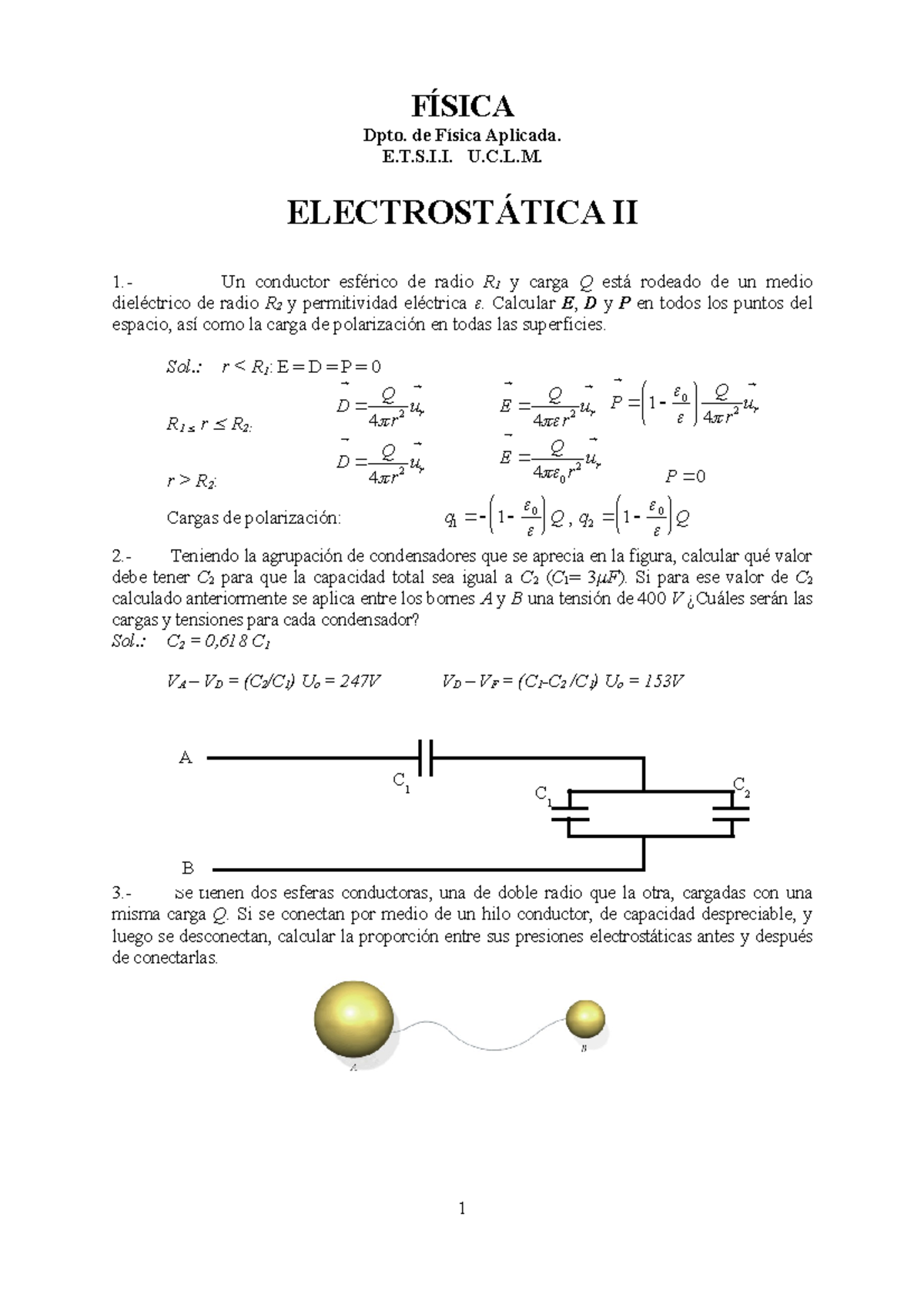 Problemas De Electrostatica II - 1 FÍSICA Dpto. De Física Aplicada. E.T ...